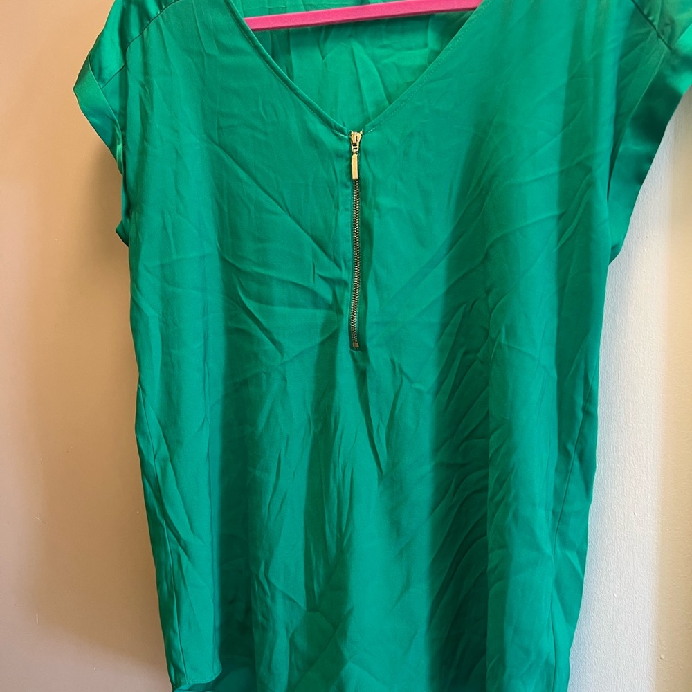 Express Emerald Blouse with Gold Zipper